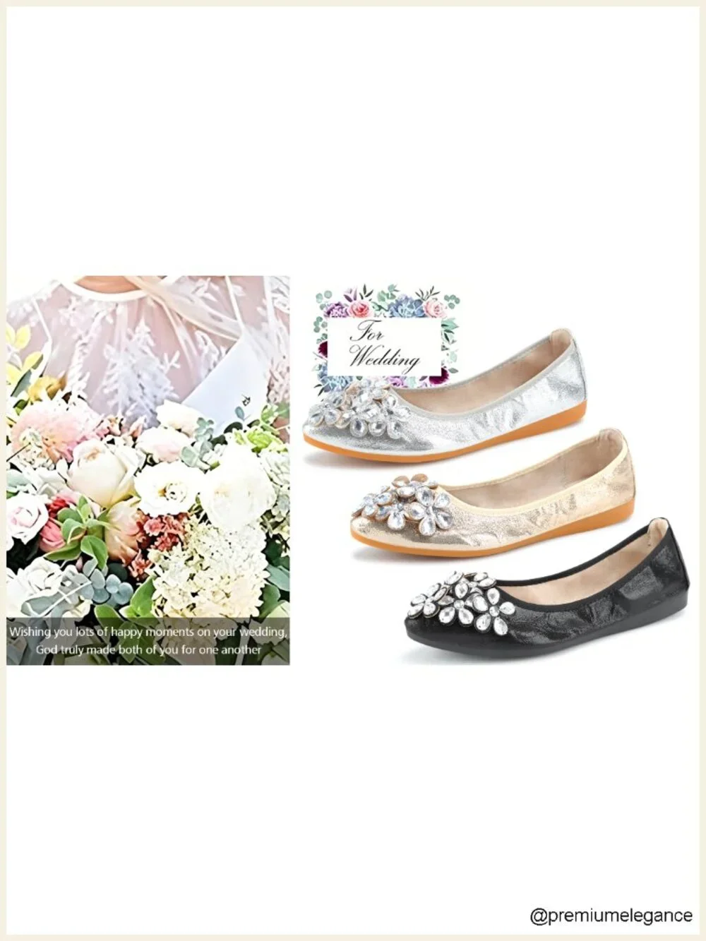 Women's Rhinestone Ballet Flats Foldable Sparkly Slip On Wedding Shoes Leather